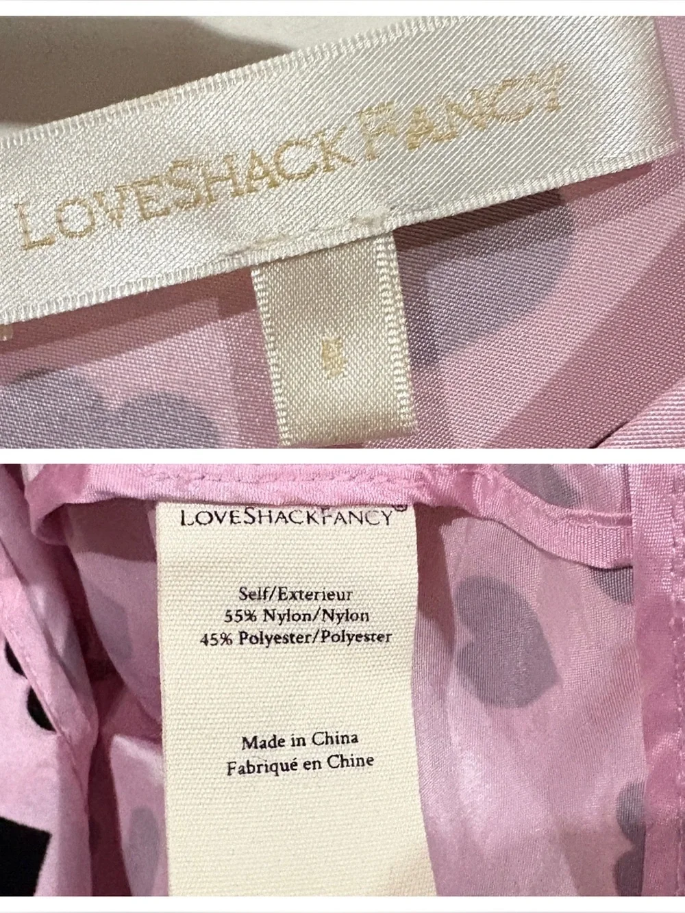 LoveShackFancy Keily Top Pink Black Heart Print Peplum Puff Sleeve Blouse Sz 6